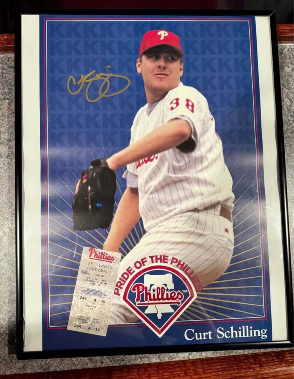 🔥 Framed Autographed Photo of Curt Schilling, Phillies Baseball Player